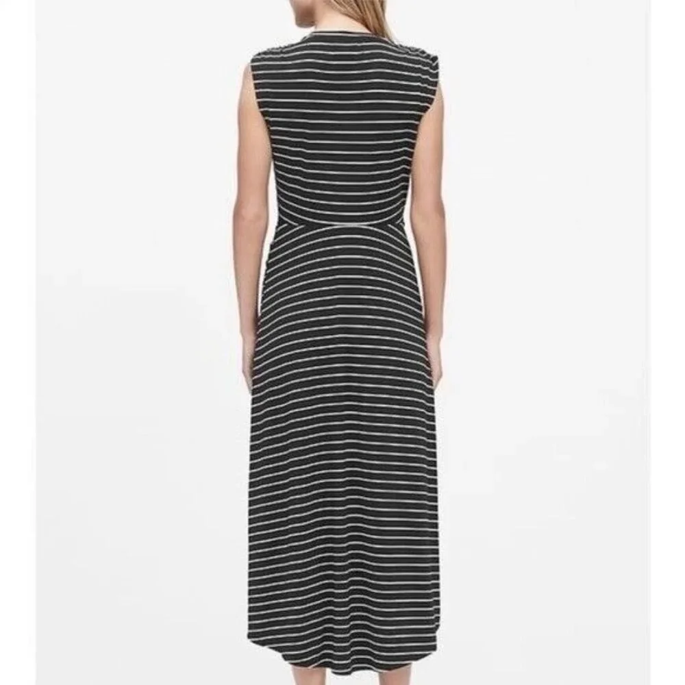 Banana Republic Stripe Twist FrontMidi Dress Size Medium Black & White - Picture 3 of 15